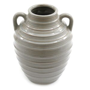 Ceramic Grey Ribbed Vase With Handles 25cm