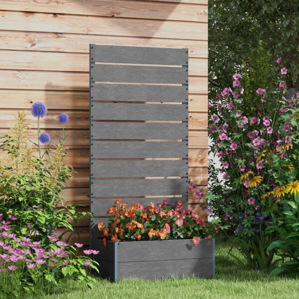 Garden Planter with Trellis for Climbing Plants, Vines, Flowers, Freestanding Raised Bed for Garden, Outdoor, Patio, Planter Box with Drainage Gap, 72x38x150cm, Dark Grey - Image 2