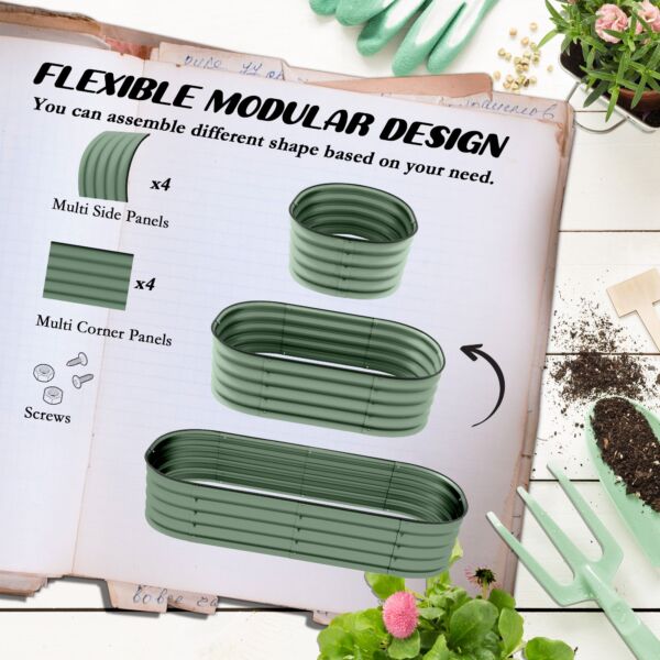 Galvanised Raised Garden Bed, Metal Planter Box with Safety Edging, for Flowers, Herbs, Succulents, Green - Image 4