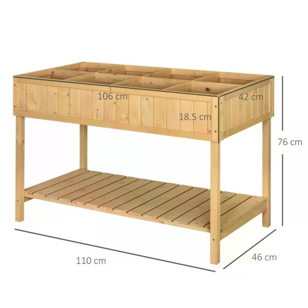 Garden Wooden Planters, Flower Box Raised, Rectangular 8 Compartment Plant Stand, Oak Tone - Image 3