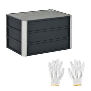 Raised Garden Bed, Elevated Metal Planter Box w/ Installation Gloves for Backyard, Patio to Grow Vegetables, Herbs, and Flowers, Grey