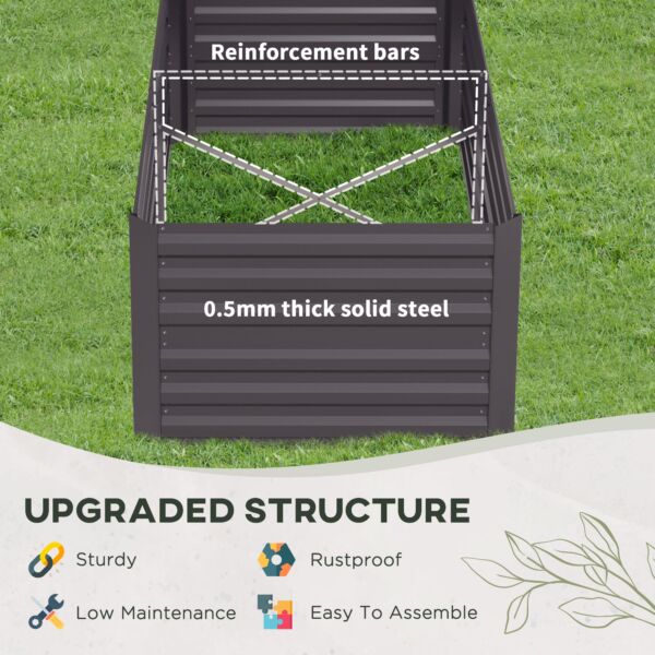 Set of 2 Raised Beds for Garden, Galvanised Steel Outdoor Planters with Multi-reinforced Rods for Vegetables, Plants, Flowers and Herbs, 180 x 90 x 59 cm, Dark Grey - Image 5