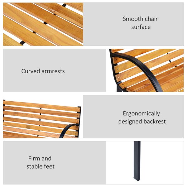 Wooden Garden Bench Park Bench 2 Seater Love Chair Outdoor Patio Porch Furniture w/ Sturdy Metal Frame - Image 5