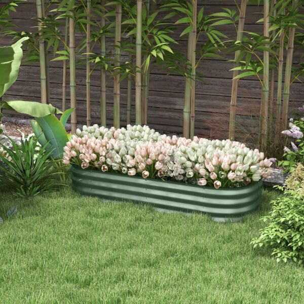 Galvanised Raised Garden Bed, Metal Planter Box with Safety Edging, for Flowers, Herbs, Succulents, Green - Image 2