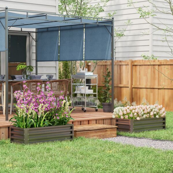 Steel Raised Beds for Garden, Outdoor Planter Box, Set of 2, for Flowers, Herbs and Vegetables, Dark Grey - Image 2