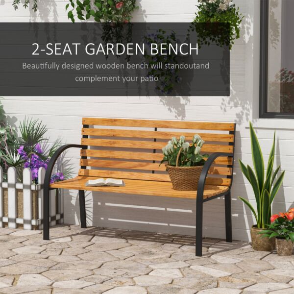 Wooden Garden Bench Park Bench 2 Seater Love Chair Outdoor Patio Porch Furniture w/ Sturdy Metal Frame - Image 4
