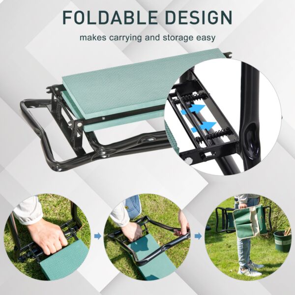 Foldable Steel Frame Garden Kneeler Seat w/ Foam Bag Tool Bag Pouch Outdoor Garden Stable Sturdy Assistance Versatile Use - Image 5