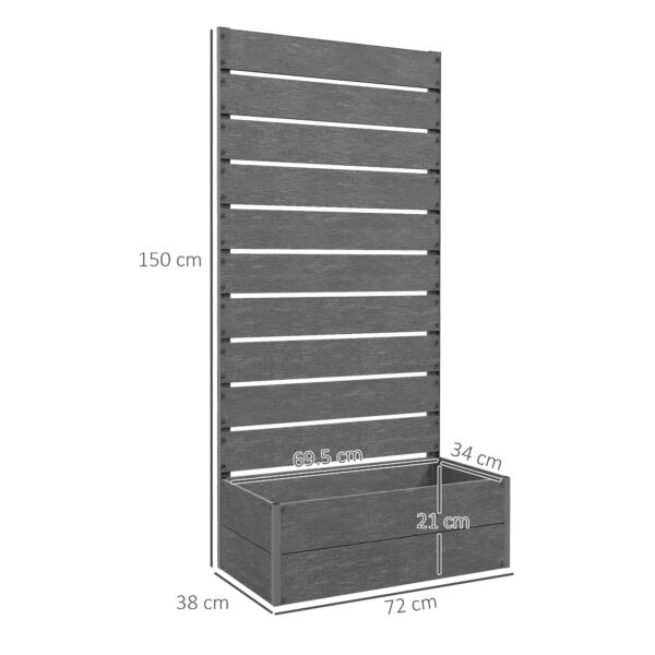 Garden Planter with Trellis for Climbing Plants, Vines, Flowers, Freestanding Raised Bed for Garden, Outdoor, Patio, Planter Box with Drainage Gap, 72x38x150cm, Dark Grey - Image 3