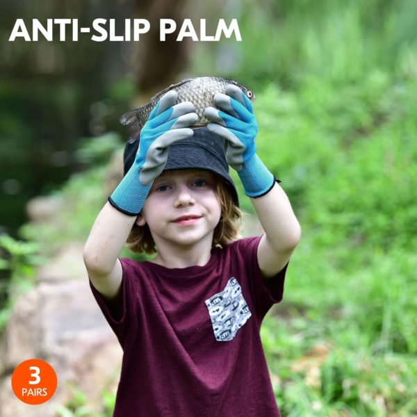 3-Pairs Age 7-9 Kids Gardening Gloves, Children Yard Work Gloves, Soft Safety Rubber Gloves (XS, KID-RB6013) - Image 4