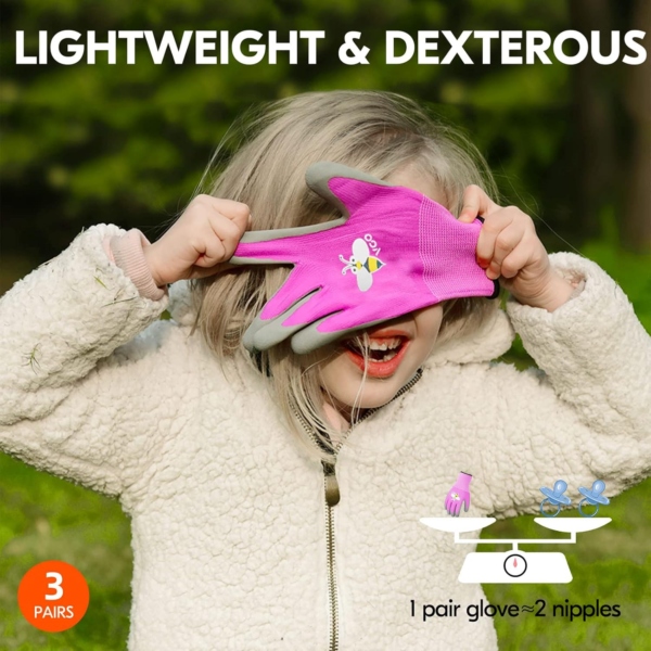 3-Pairs Age 7-9 Kids Gardening Gloves, Children Yard Work Gloves, Soft Safety Rubber Gloves (XS, KID-RB6013) - Image 6