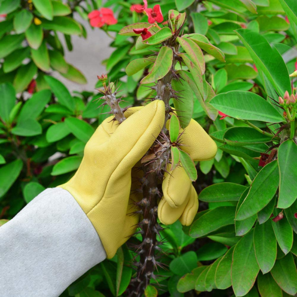 Gardening Gloves for Women/Men, Rose Pruning Thorn-Proof Gloves, with Adjustable Cuff and Durable Goatskin Leather, Comfy Breathable Long Sleeve Work Garden Gauntlet Gloves for Yard Work(L) - Image 7