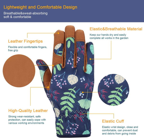 Leather Gardening Gloves for Women - Working Gloves for Weeding, Digging, Planting, Raking and Pruning - Image 2