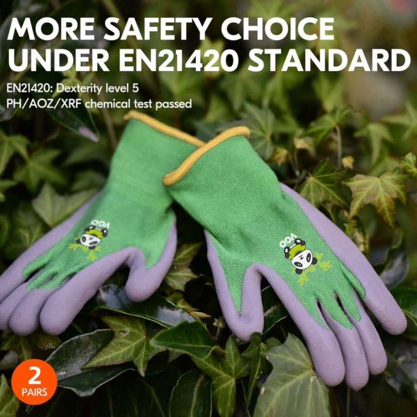 2-Pairs Age 5-7 Kids Gloves, Bamboo Fibre Gardening Gloves, Children Yard Work Gloves, Soft Safety Rubber Gloves (Size XXS, Green, KID-RB6026) - Image 6