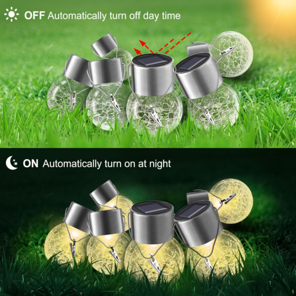 Solar Lights Outdoor Decorative 12 Pack, Hanging Solar Garden Lights Waterproof, Solar Powered Globe Lantern Cracked Glass Ball Lights for Yard Patio Fence Tree Umbrella Holiday Decoration,Warm White - Image 4