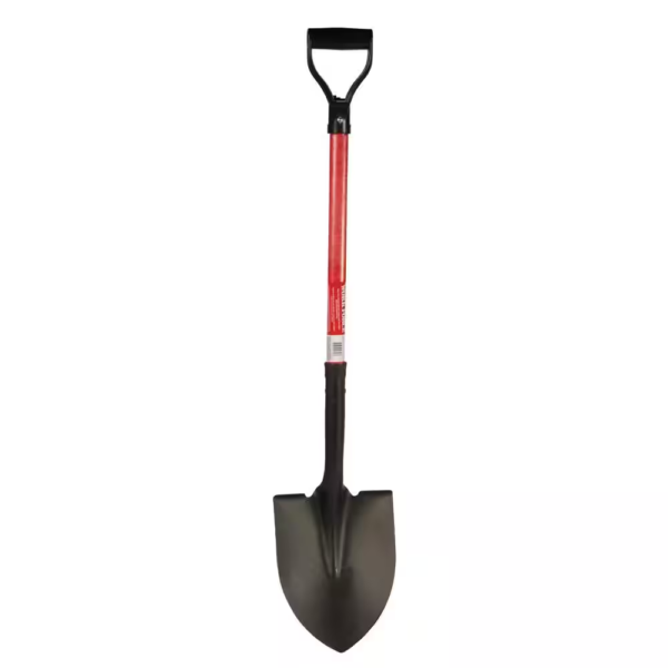 28 In. round Point Shovel with Fiberglass Handle - Heavy-Duty 16-Gauge Steel Head