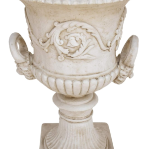 Garden Urn Planter, Roman, Botanical, Antique White Lightweight Concrete