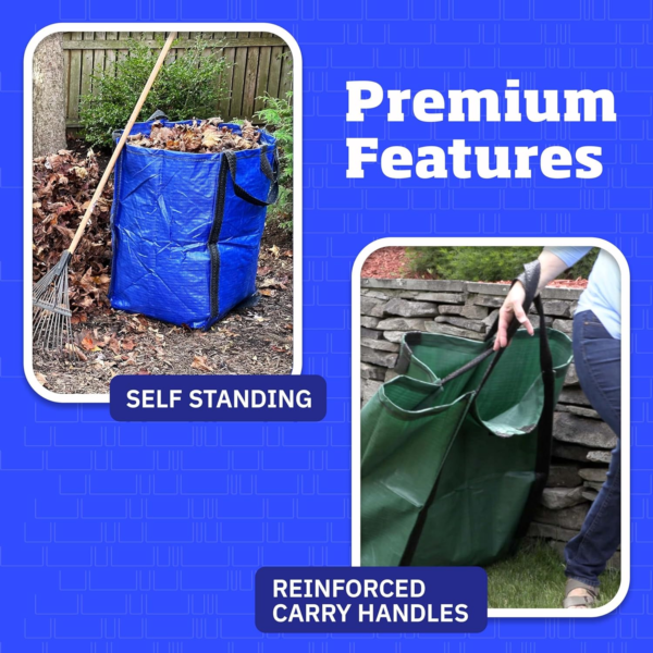 Heavy Duty Home and Yard Bags 48-Gallon Reusable Self-Standing Lawn and Leaf Bags Garbage Can with Reinforced Handles, Green - Image 5