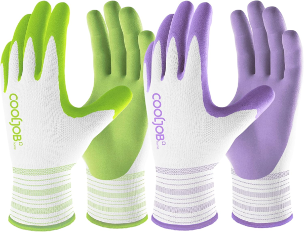 6 Pairs Gardening Gloves for Women Ladies, Breathable Rubber Coated for Yard Garden, Outdoor Indoor Protective Work, Medium Size, Lavender Purple & Apple Green