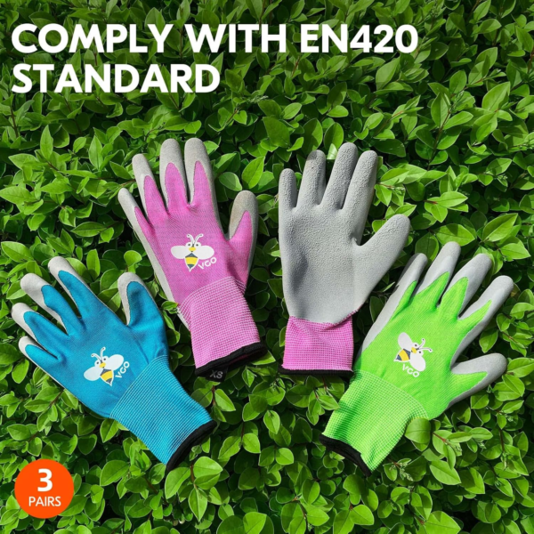 3-Pairs Age 7-9 Kids Gardening Gloves, Children Yard Work Gloves, Soft Safety Rubber Gloves (XS, KID-RB6013) - Image 2