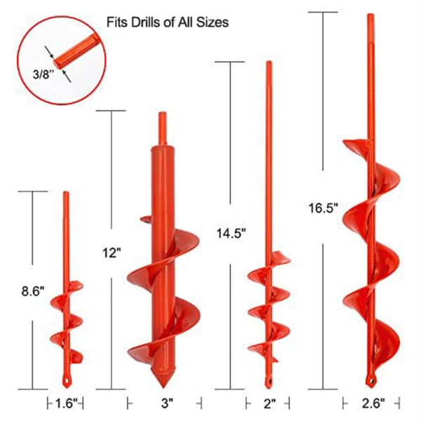 Auger Drill Bit for Planting Set of 4, Garden Ground Earth Spiral Drill Bit for 3/8" Hex Drive Drill, for Post Hole Digger Bulb Bedding Digging Plant Rapid Planter - Image 2