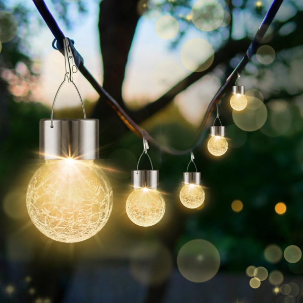 Solar Lights Outdoor Decorative 12 Pack, Hanging Solar Garden Lights Waterproof, Solar Powered Globe Lantern Cracked Glass Ball Lights for Yard Patio Fence Tree Umbrella Holiday Decoration,Warm White - Image 2