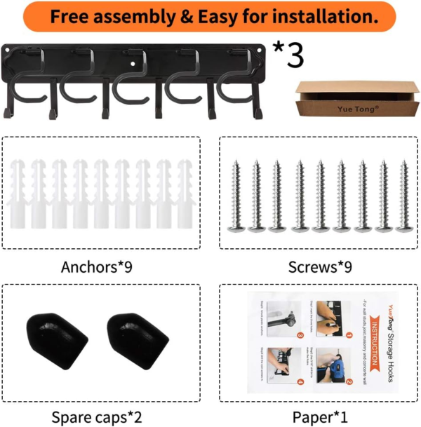 All Metal Garden Tool Organizer,Adjustable Garage Wall Organizers and Storage,Heavy Duty Wall Mount Holder with Hooks for Broom,Rake,Mop,Shovel.(3 Pack) - Image 6
