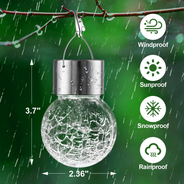 Solar Lights Outdoor Decorative 12 Pack, Hanging Solar Garden Lights Waterproof, Solar Powered Globe Lantern Cracked Glass Ball Lights for Yard Patio Fence Tree Umbrella Holiday Decoration,Warm White - Image 5
