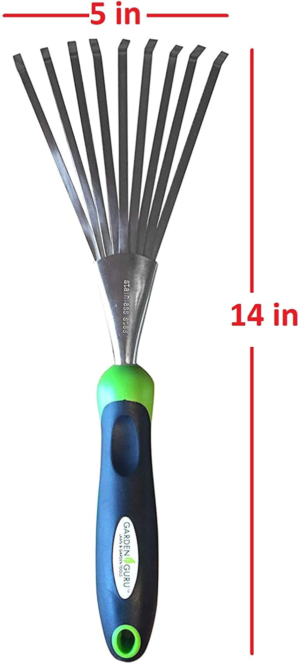 Garden Guru Stainless Steel Hand Rake Soil Tiller with Ergonomic Handle, Great for Gardening, Cultivating, Loosening Soil & Spreading Mulch - Image 2