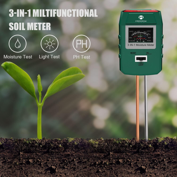 Soil Moisture Meter, MOOCK 3-In-1 Soil Test Kit Soil Moisture/Ph/Light Tester, Plant Water Meter, Soil Moisture Sensor,Gardening Tool Kit for Plants,For Gardens,Lawn,Farms, Indoor & Outdoor Use - Image 2