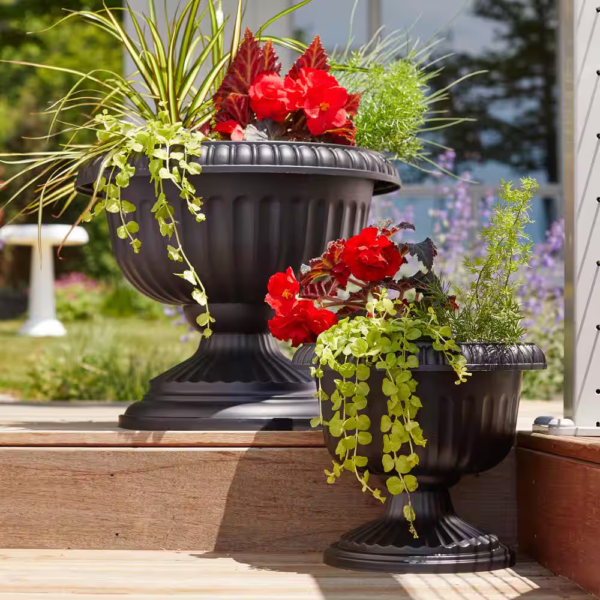 Grecian 18 In. Black Plastic Urn Planter - Image 4