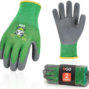2-Pairs Age 5-7 Kids Gloves, Bamboo Fibre Gardening Gloves, Children Yard Work Gloves, Soft Safety Rubber Gloves (Size XXS, Green, KID-RB6026)