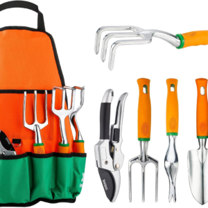 UGP01G-7 Outdoor Tool, Heavy Duty Work Ergonomic Handle, for Women Men Set, 7 Piece Aluminum Kit, Garden Canvas Apron with Storage Pock, 7PCS, Orange