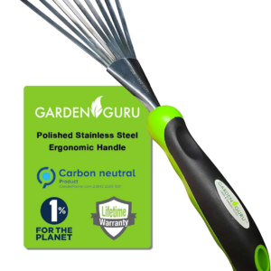 Garden Guru Stainless Steel Hand Rake Soil Tiller with Ergonomic Handle, Great for Gardening, Cultivating, Loosening Soil & Spreading Mulch