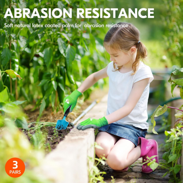 3-Pairs Age 7-9 Kids Gardening Gloves, Children Yard Work Gloves, Soft Safety Rubber Gloves (XS, KID-RB6013) - Image 3