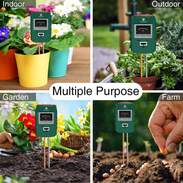 Soil Moisture Meter, MOOCK 3-In-1 Soil Test Kit Soil Moisture/Ph/Light Tester, Plant Water Meter, Soil Moisture Sensor,Gardening Tool Kit for Plants,For Gardens,Lawn,Farms, Indoor & Outdoor Use - Image 4
