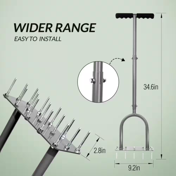 15 Iron Spikes Lawn Aerator Metal Manual Dethatching Soil Aerating Lawn T-Handle Grass Aerator Tools for Yard and Lawn - Image 2