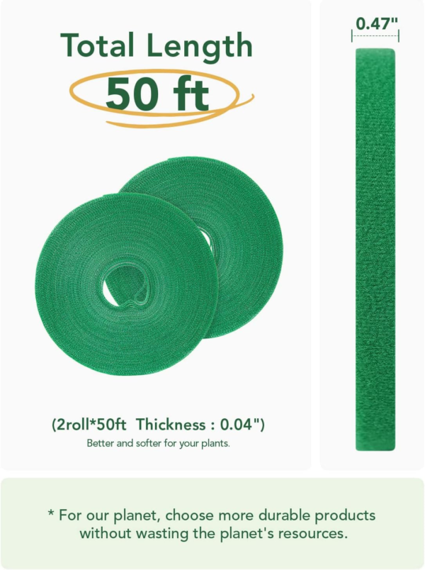 Plant Ties, Garden Tape for Plant, Reusable Adjustable Thicker Support for Growing, Strong Grip, Tomato Vines Indoor Outdoor, 100 Ft (2 Roll 50Ft) X 0.47 Inch, Green - Image 5