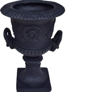 Gdfstudio Garden Urn Planter, Roman, Botanical, Black Lightweight Concrete