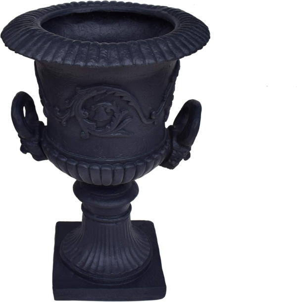 Gdfstudio Garden Urn Planter, Roman, Botanical, Black Lightweight Concrete