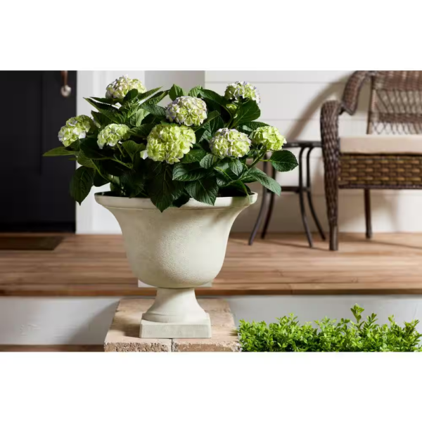 17.8 In. Elise Large White Textured Resin Urn Planter (17.8 In. D X 15 In. H) with Drainage Hole - Image 2