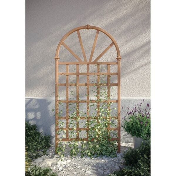 77-inch Outdoor Light Brown Vinyl Lattice Garden Trellis with Arched Top - Image 3