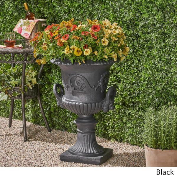Gdfstudio Garden Urn Planter, Roman, Botanical, Black Lightweight Concrete - Image 3