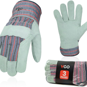 3-Pairs Safety Leather Work Gloves Men, Gardening Gloves, Rigger Gloves, Builder Gloves (Size L, Plaid, CB3501)