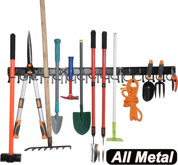 All Metal Garden Tool Organizer,Adjustable Garage Wall Organizers and Storage,Heavy Duty Wall Mount Holder with Hooks for Broom,Rake,Mop,Shovel.(3 Pack)