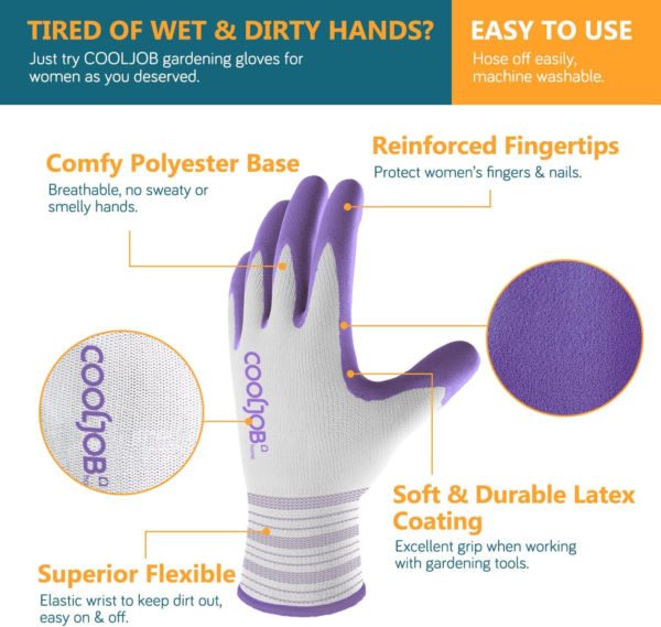 6 Pairs Gardening Gloves for Women Ladies, Breathable Rubber Coated for Yard Garden, Outdoor Indoor Protective Work, Medium Size, Lavender Purple & Apple Green - Image 3