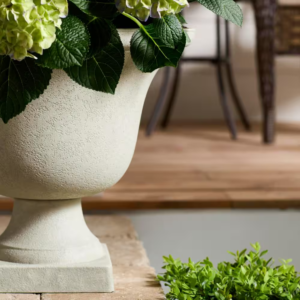 17.8 In. Elise Large White Textured Resin Urn Planter (17.8 In. D X 15 In. H) with Drainage Hole