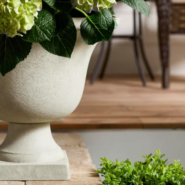 17.8 In. Elise Large White Textured Resin Urn Planter (17.8 In. D X 15 In. H) with Drainage Hole