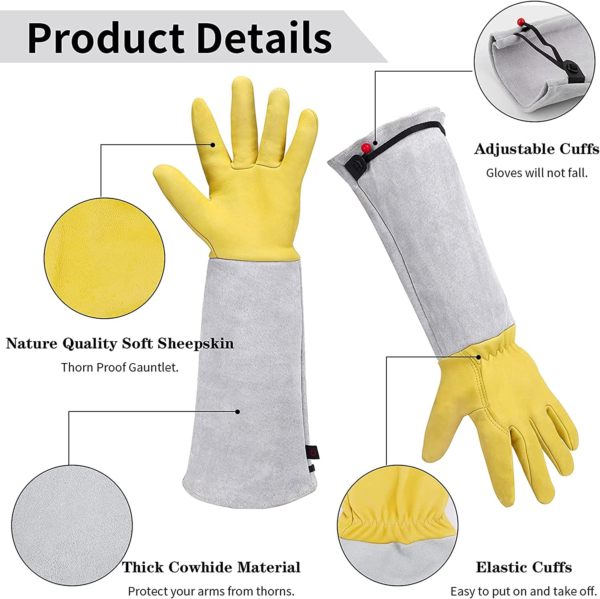 Gardening Gloves for Women/Men, Rose Pruning Thorn-Proof Gloves, with Adjustable Cuff and Durable Goatskin Leather, Comfy Breathable Long Sleeve Work Garden Gauntlet Gloves for Yard Work(L) - Image 4