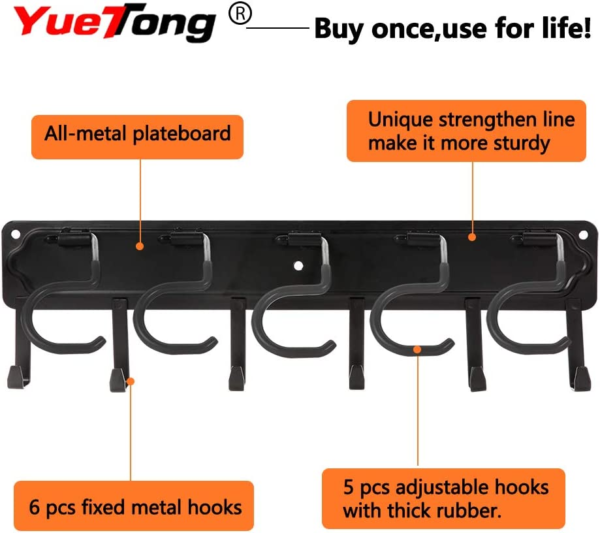 All Metal Garden Tool Organizer,Adjustable Garage Wall Organizers and Storage,Heavy Duty Wall Mount Holder with Hooks for Broom,Rake,Mop,Shovel.(3 Pack) - Image 3
