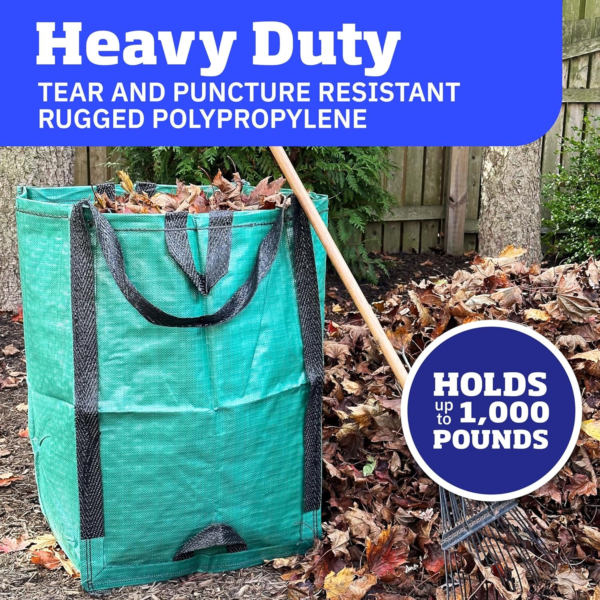 Heavy Duty Home and Yard Bags 48-Gallon Reusable Self-Standing Lawn and Leaf Bags Garbage Can with Reinforced Handles, Green - Image 2